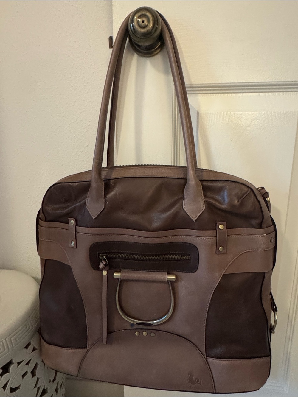 Tre Vero Brown Two-Tone Leather Tote Bag